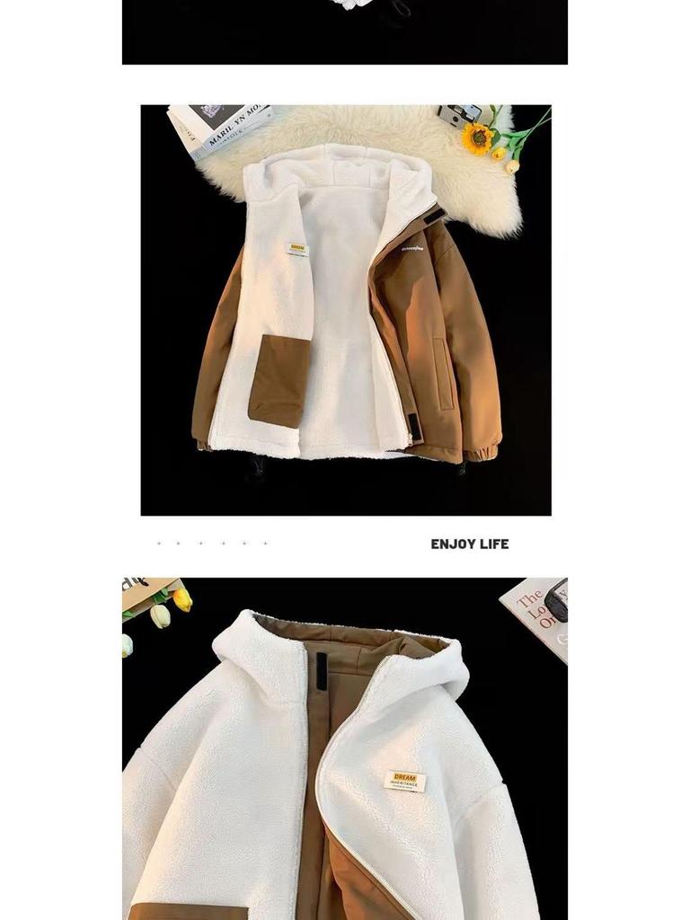 Men's Trendy Cotton Jacket with Lamb Fleece - 2025 New Fall/Winter Double-Sided Thickened Coat