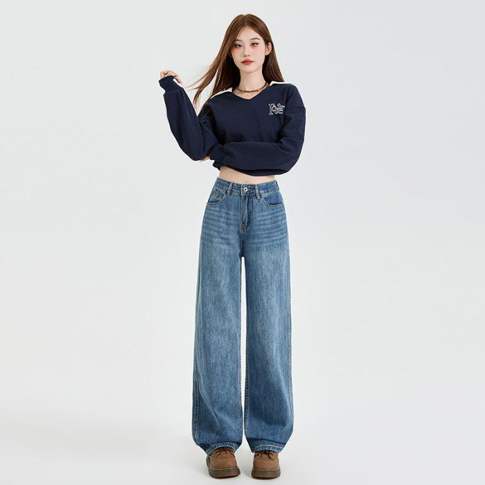 

7010 A/W Plus Velvet Wide-Leg Straight Jeans - No Fade, Floor-Length, Good Drape, Nine-Tenth Length. Extra Large