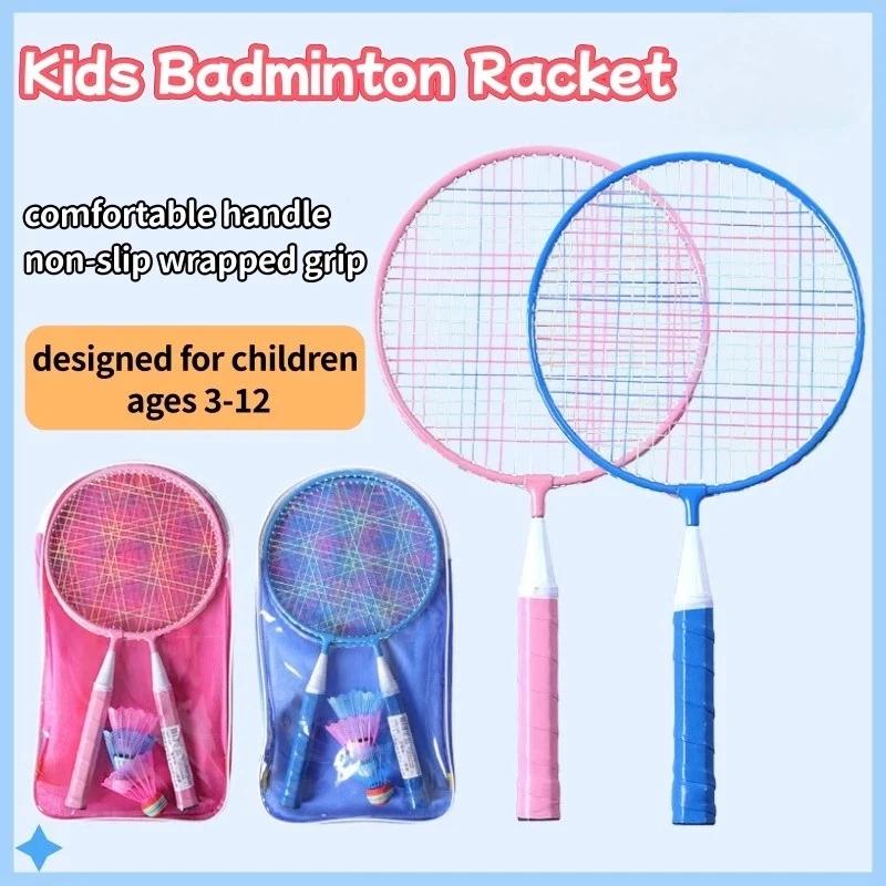 Kids Badminton Racket 2Pcs Set with 3 Balls Non-Slip Soft Grip Portable for Beginner Training Outdoor Beach Activities