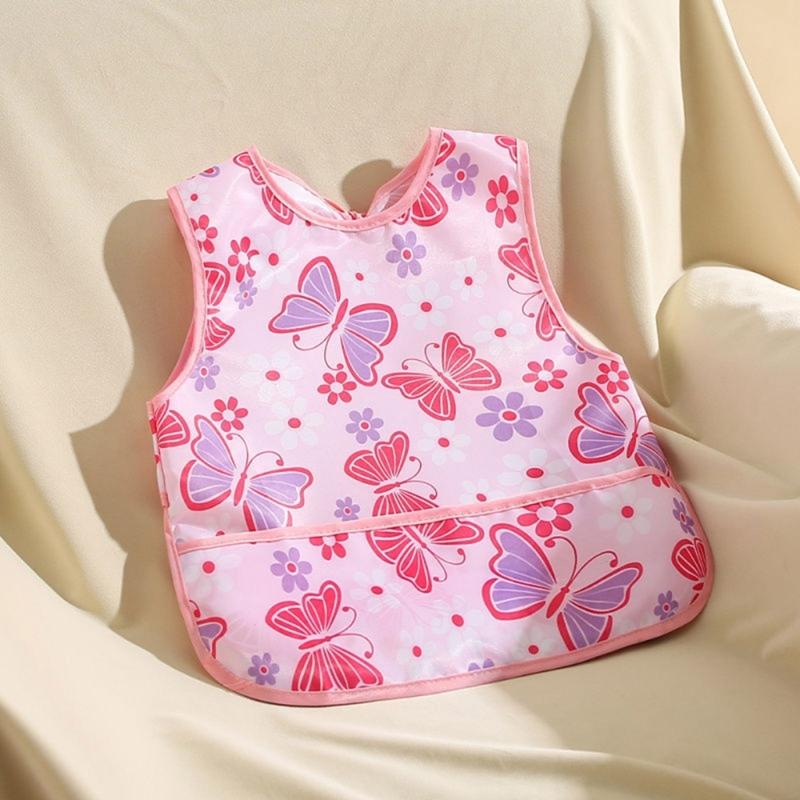 Absorbent Baby Weaning Bib with Food Catcher Pocket for Convenient Eating Machine Washable Reversible Feeding Apron