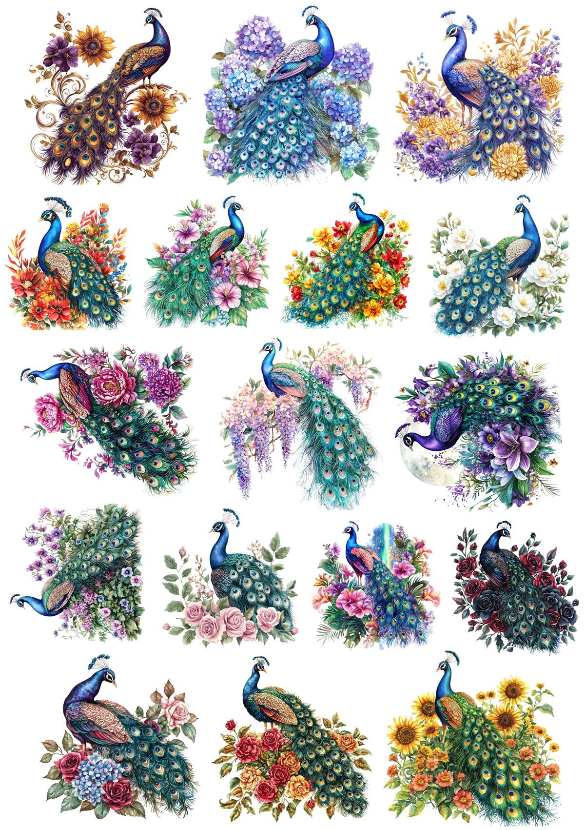 

17pcs Watercolor peacock flower Sticker Material Scrapbooking Kawaii Stationery Appy Planner Decorative Stickers Planner белый