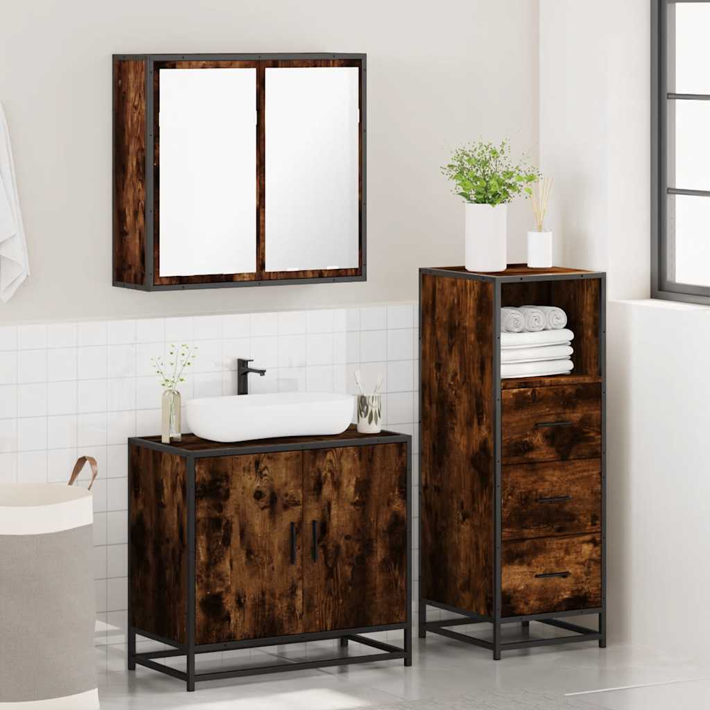 3 piece bathroom furniture set smoked oak wood based material