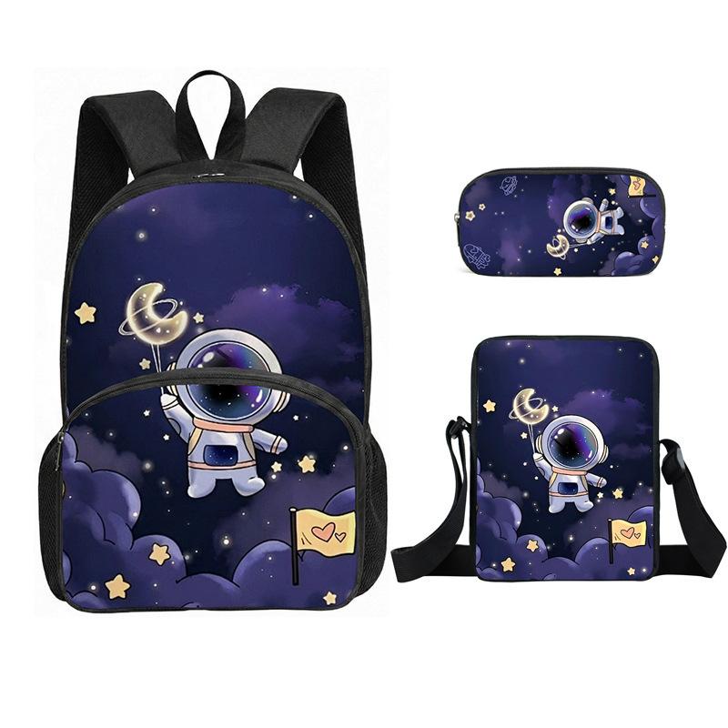 Classic Popular astronaut space 3D Printed 3pcs/Set pupil School Bags Laptop Daypack Backpack Inclined shoulder bag Pencil Case