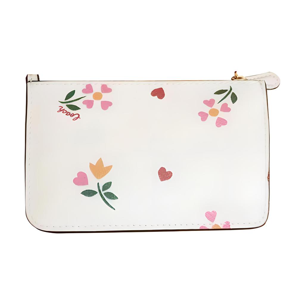 New COACH Corner Zip Leather Wrist Bag Coin Purse Wallet Women's White CI673G-IMCAH