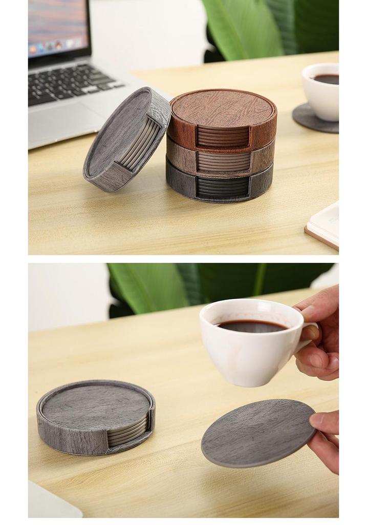 Round Double-Sided Leather Tea Coaster with Heat Insulation