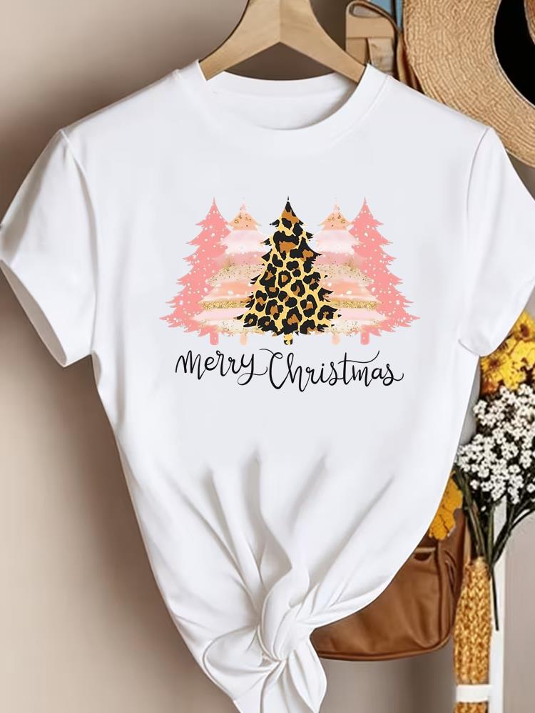 (Asian Size)tree sweet New Year Clothing T Shirt Women Fashion Christmas Festival Tee Top Print Woman Short Sleeve Graphic T-shirts