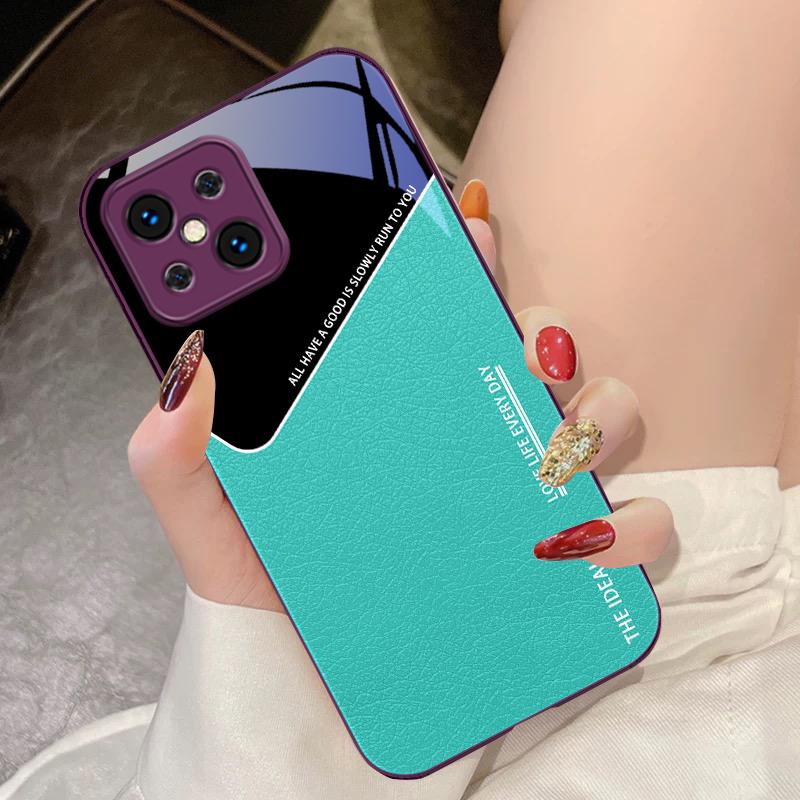 Leather Grid Element For Oppo Find X5 X8 Pro X3 Lite A72 58 73 54S F11 79 Reno 6 4Z 5G Nord N200 Tempered Glass Phone Case