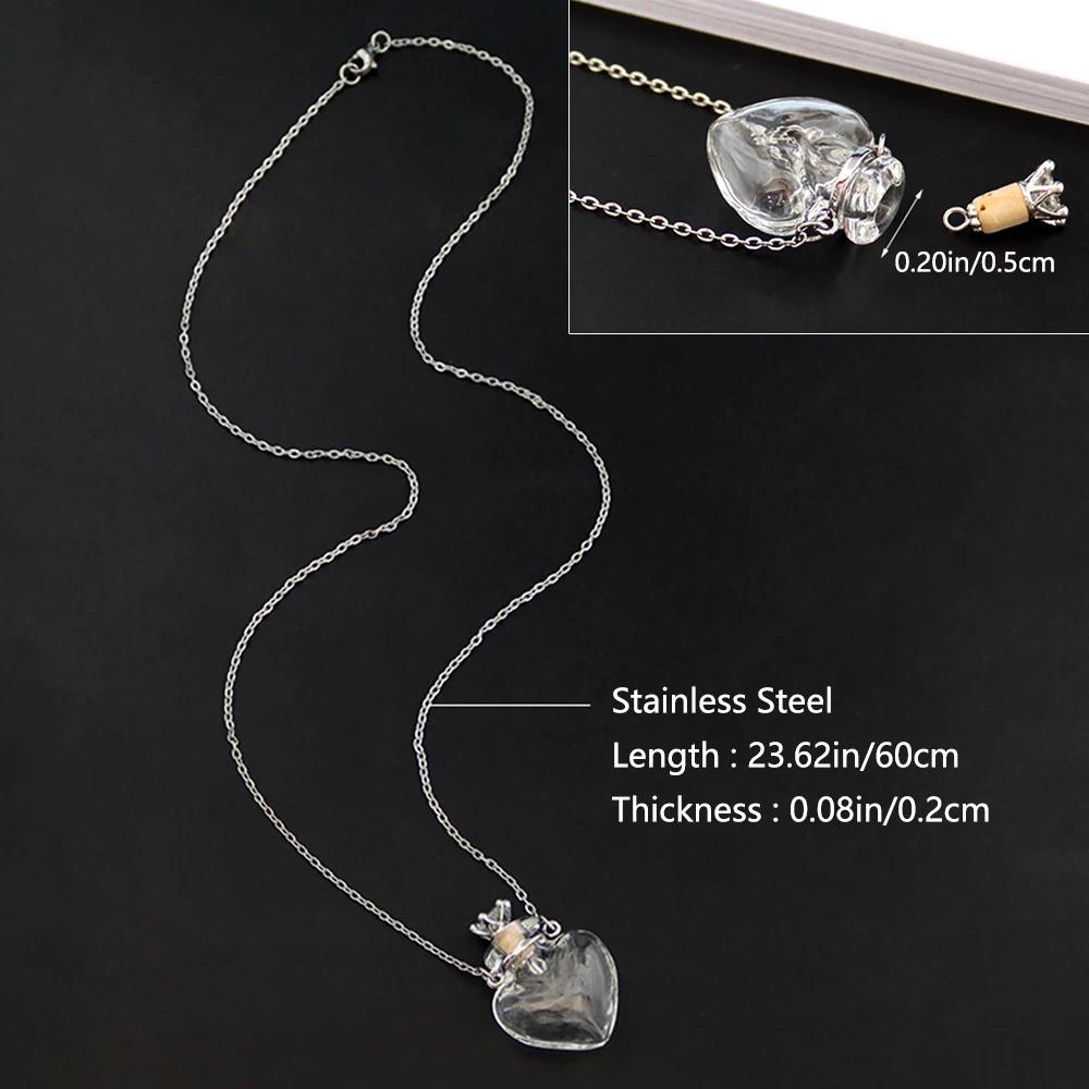 Openable Glaze Vial Pendant Necklace Water Drop Heart Steel Chain Keepsake Jewelry Gift Perfume Mini Bottles Jewellery Necklace