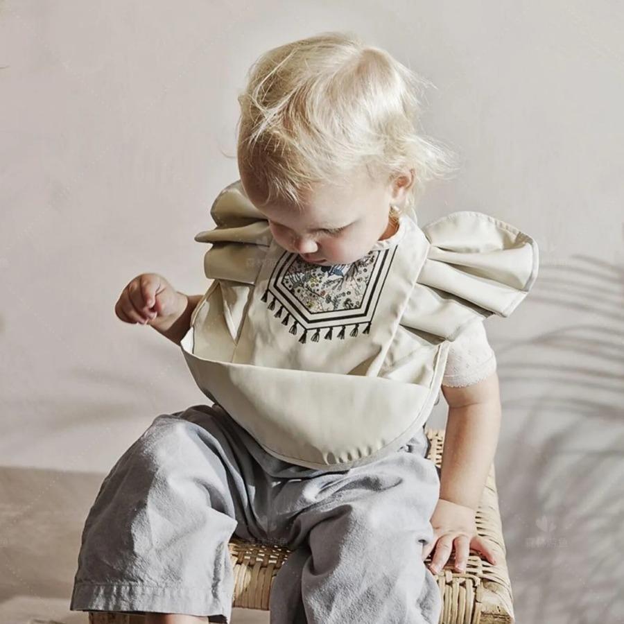 Nordic Style Baby PU Leather Waterproof Bib With Angel Wings Children Feeding Bib Burp Cloth Easy to Clean Baby Cute Print Bibs