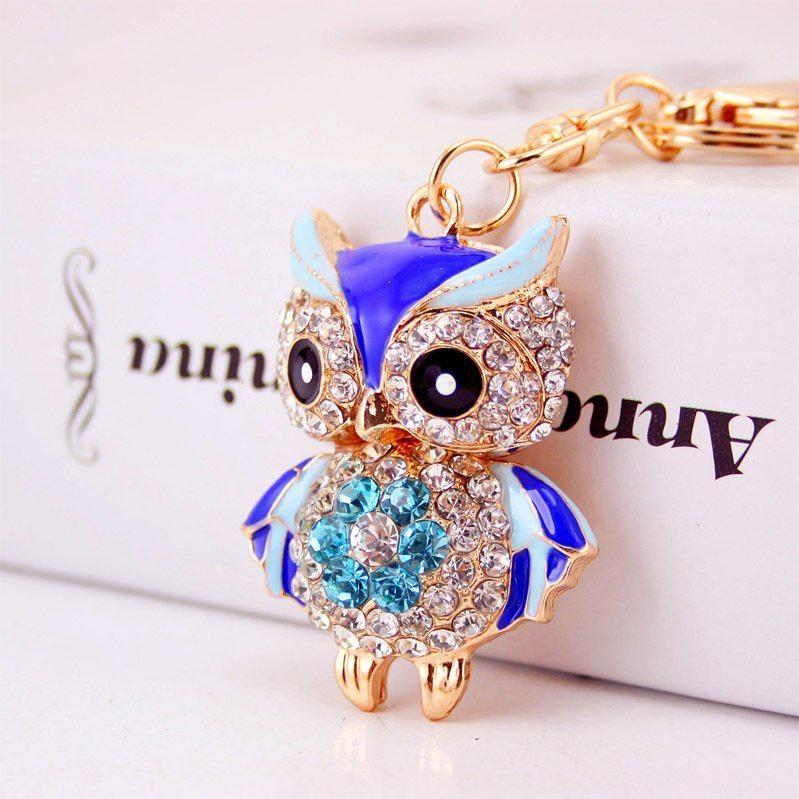 Adorable Cartoon Rhinestone Owl Keychain For Women Cute Animal Metal Keyring