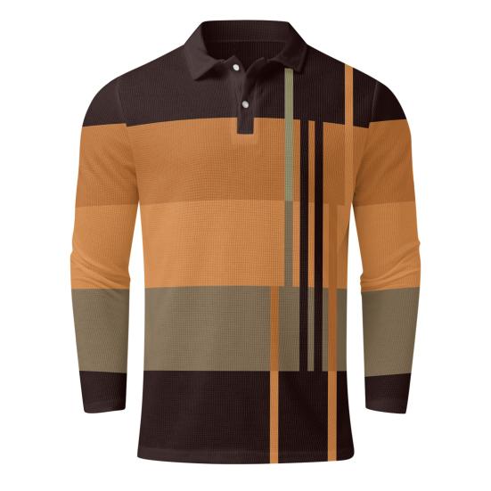 Men Spring Fall Top Colorblock Buttons Turn-down Collar Long Sleeve Soft Breathable Casual Mid Length Business Style Casual Men Shirt