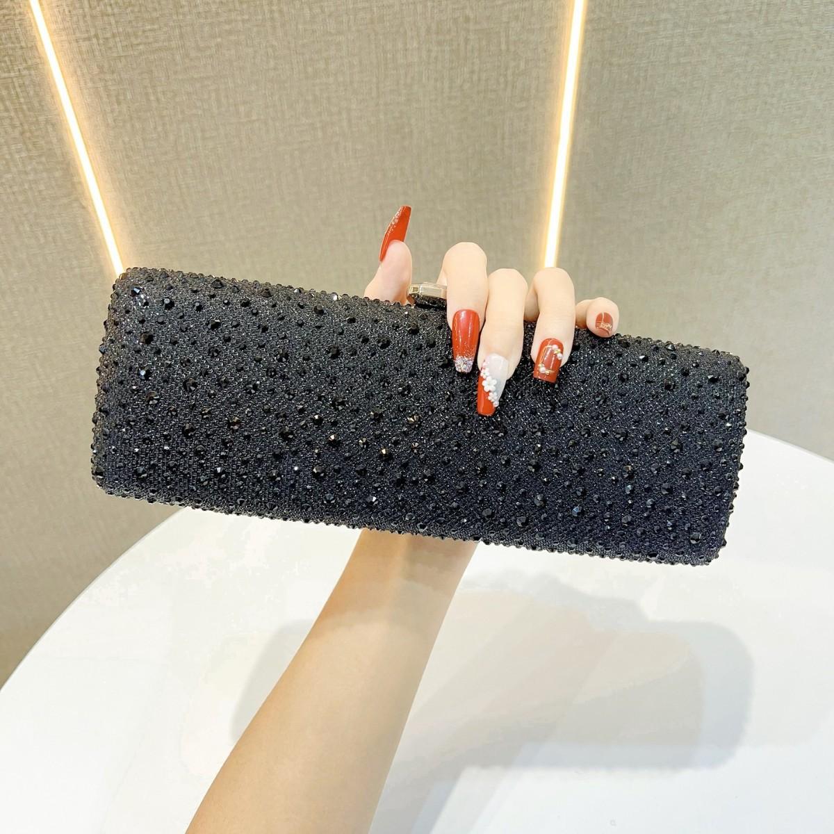 

2025 New Elegant Diamond Evening Bags For Women Long Wallet Chain Shoulder Crossbody Bags Ladies Party Wedding Clutch чёрный