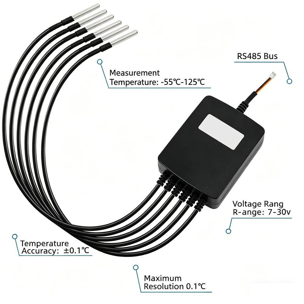 1PCS RS485 Multi-Channel Temperature Acquisition Module Digital Sensor with DS18B20 Probe Transmitter