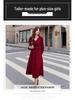 Elastic Velvet Red Toast Dress for Plus Size Women, Spring & Autumn 2025