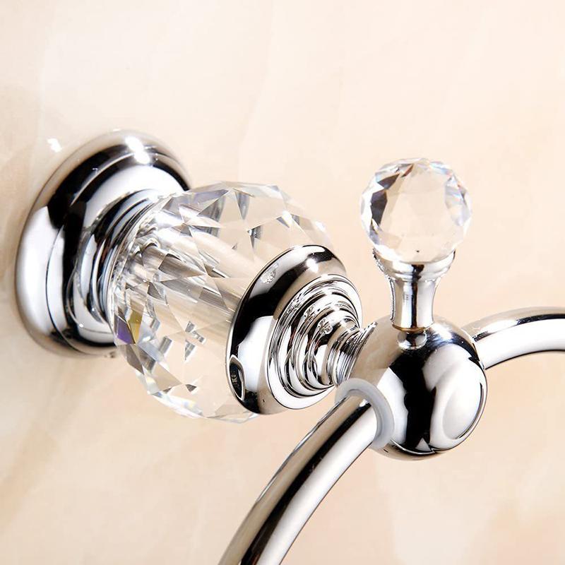 Chrome Gold Towel Ring, Crystal Hand Towel Holder Polished Brass Bling Towel Bar Bathroom Accessories Wall Mounted EL854-80