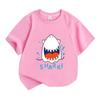 Kids Boys Girls 100% Cotton Crew Neck Short Sleeve T-Shirt, Cute Cartoon Laughing Shark Pattern Casual Summer Soft Breathable Tees for Daily Wear Holi