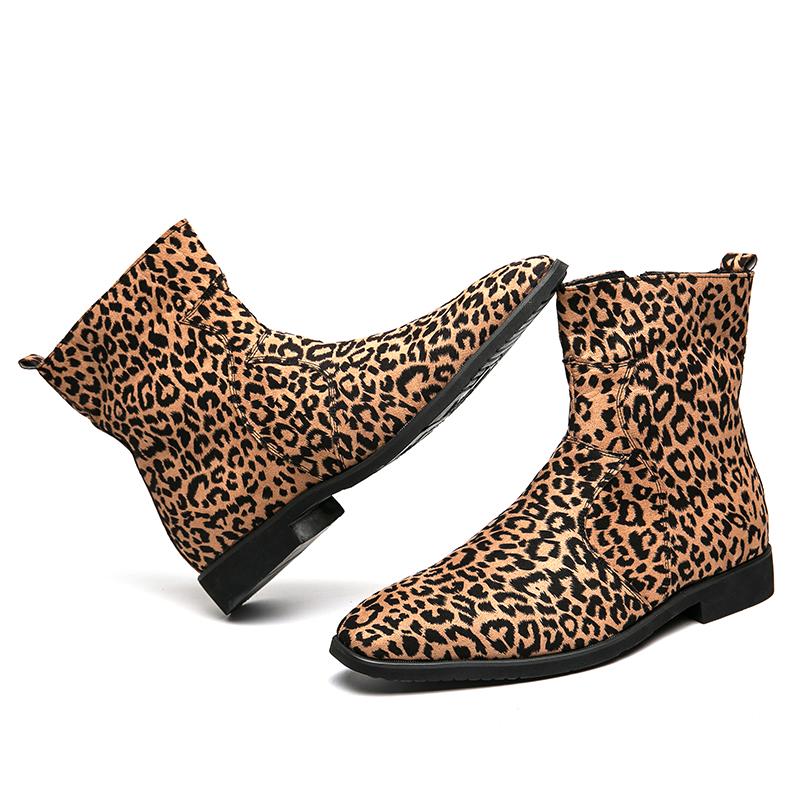 2024 Leopard Print Pattern Mid-Calf Ankle Boots Fashion Cowboy Boots Outdoor Men Boots Original Short Boots Designer Men's Shoes