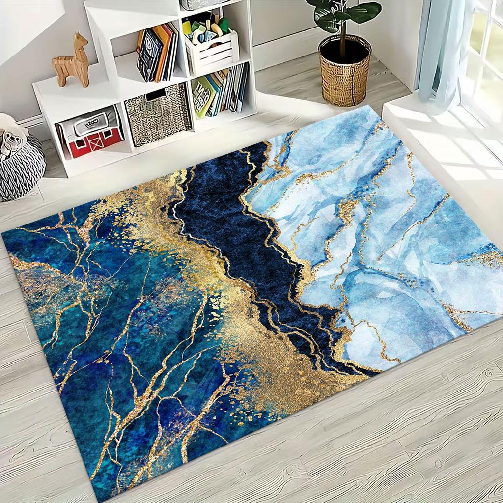 2026 Luxurious Marble Black Green Gold Colorful Stone Texture Rug for Bedroom Living Room Sofa Home Doormat Decor,Non-slip Mat