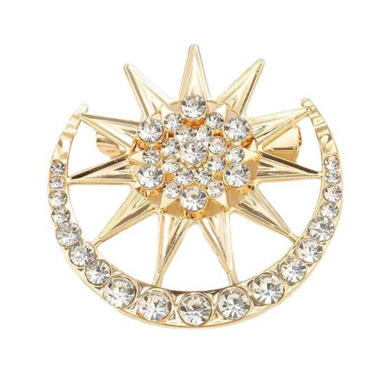 Zinc Alloy Brooch Pin Moon Star Shape Lapel Badge with Rhinestones Inlaid Decorative Collar