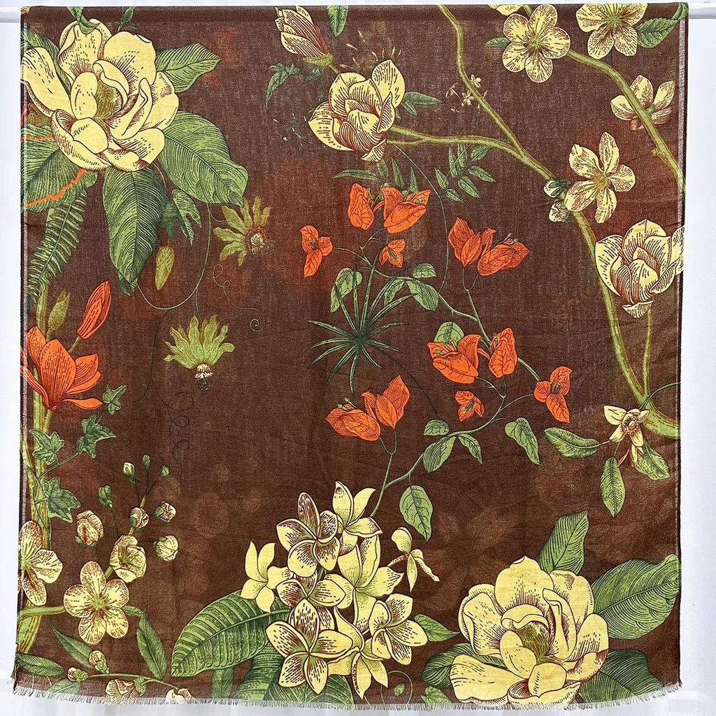 Color Block Retro Floral Cotton Linen Tassel Scarf for Women - Medium Thickness, Autumn/Winter Fashion Shawl