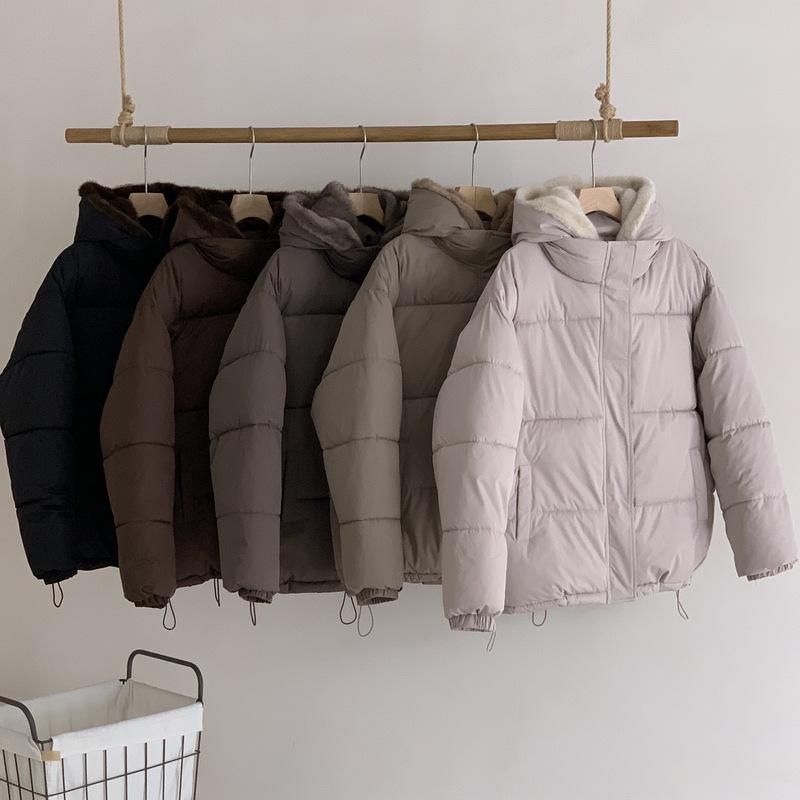 Fake Two-piece Stitching Puffer Jacket Women's Loose Thickened Warm Cotton-padded Coat With Fur Lining