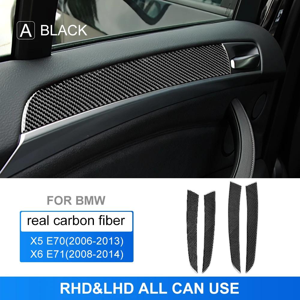 4PCS Door Inner Handle Panel Cover Trim Carbon Fiber Auto Decoration Stickers For BMW X5 E70 2006-2013 Car Interior Accessories