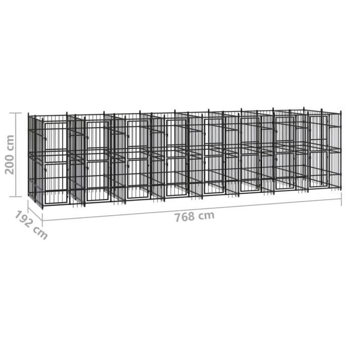 VidaXL Chenil d'extérieur pour chiens Acier 14,75 m², Noir