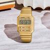 Casio Youth Series Metal Square Pac-Man Retro Luminous Waterproof Watch Quartz Movement Stainless Steel Strap Men watches Gold A100WEG-9APR