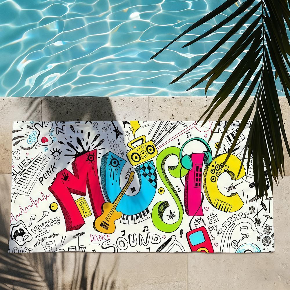 Ambesonne Music Towel Quick Dry Absorbent Beach Towel for Sports, Fitness, Swimming and Outdoor Activities