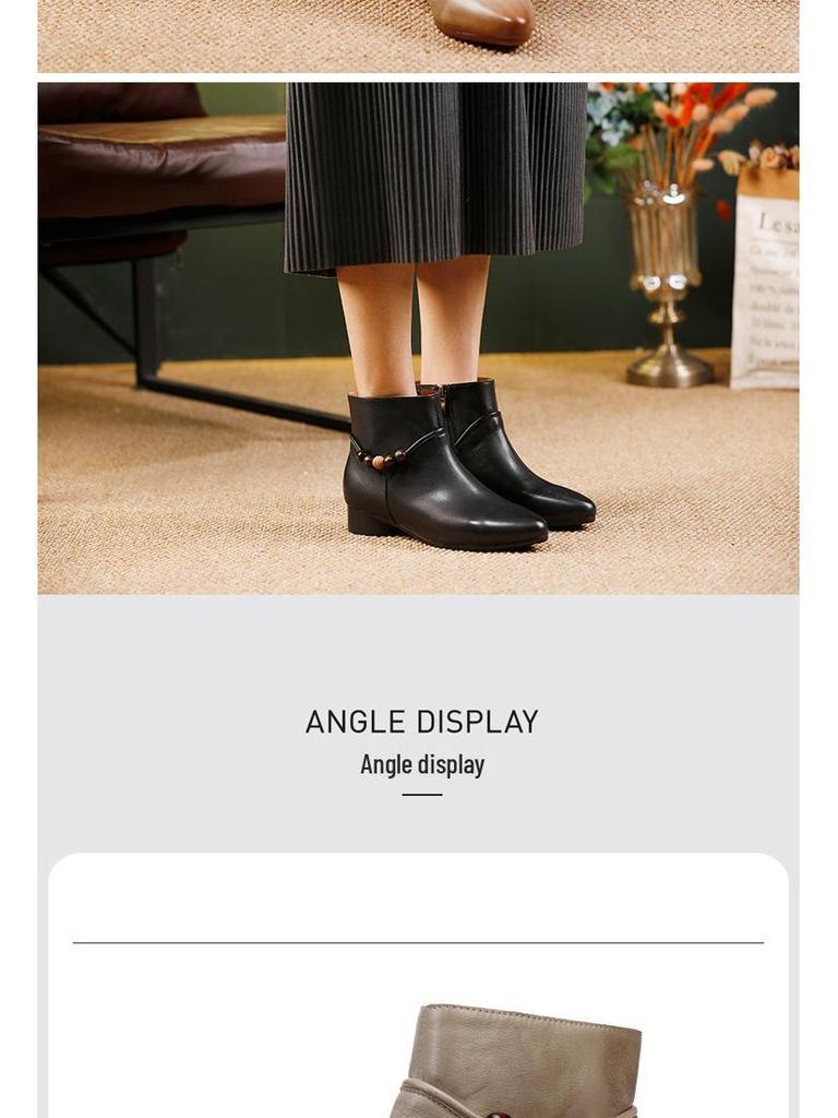 Women's 2025 Retro Low-Heel Pointed Toe Ankle Boots: High-Quality Full Leather Inside & Out, Autumn/Winter Fashion.