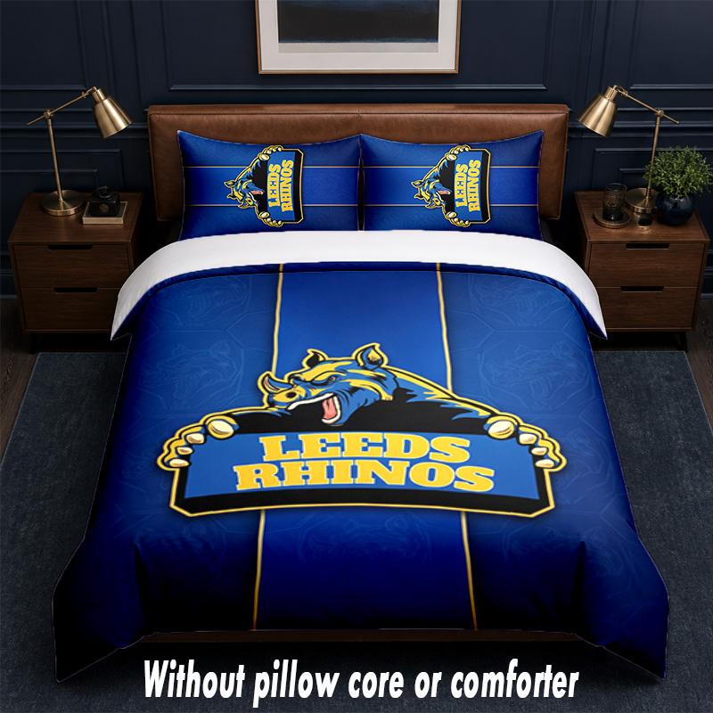 Leeds Rhinos Design Bed Bedding Set 1 Duvet Cover + 2 Pillowcases Soft Breathable Household Bed Linens