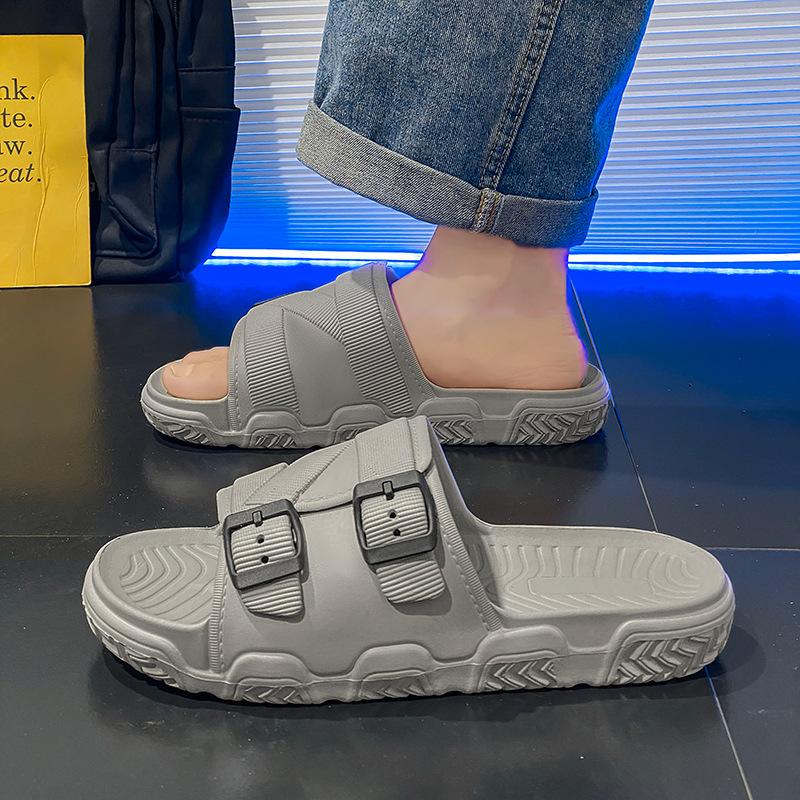Summer new slippers men's cool slippers indoor bathroom one-word drag breathable outside wearing beach drag casual shoes men