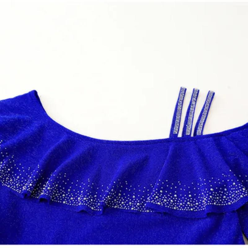 Spring Autumn Streetwear Spring Sexy Off Shoulder Women's T-Shirt Elegant Slim Design Tops Female Chic Ruffles Hot Diamonds Tees