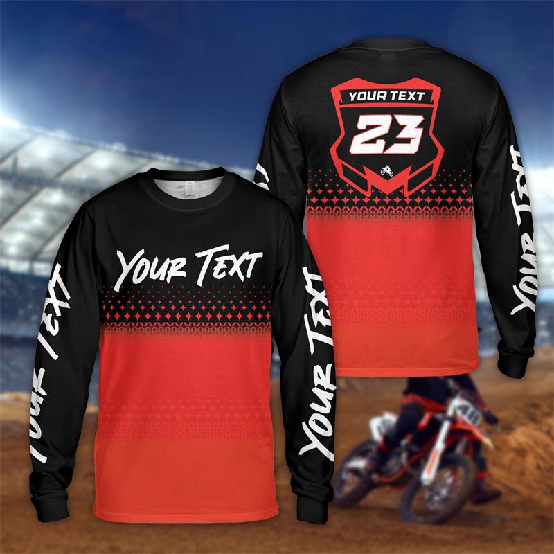 Personalized Rider Name Number Motocross Long Sleeve Shirt Custom Geometric Pattern Dirt Bike T Shirt Loose Racing Team 3D Shirt S
