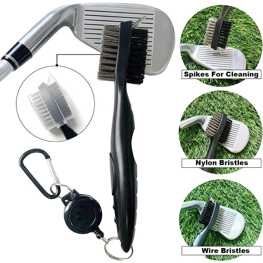 Double-Sided Retractable Golf Club Brush and Golf Towel Kit Non-Slip Handle