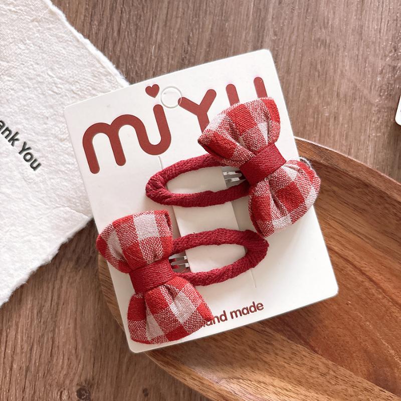 1Pair New Year Cute Red Bow Hairpins Children Girls Hair Clips Pin Barrettes Accessories Hairclip Headwear Headdress Ornament