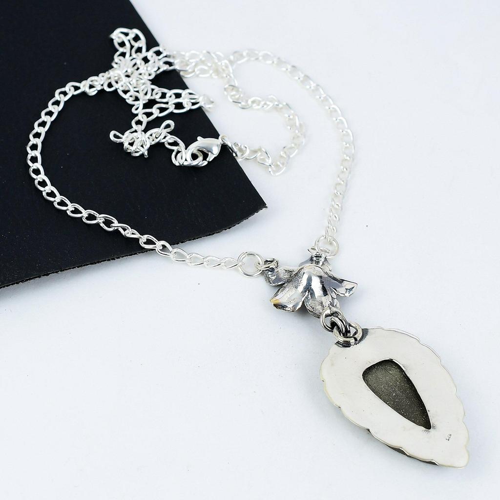 Natural Pyrite Druzy Gemstone Handmade 925 Sterling Silver Electroform Flower Necklace, Pyrite Druzy Silver For Wife Unisex Pendant Birthday Gifts