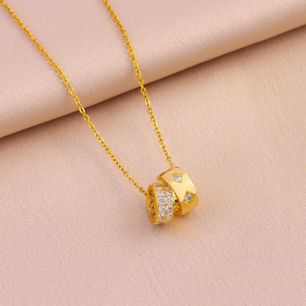 Double Ring Diamond Titanium Steel Necklace - Trendy, Versatile & Cute Women's Clavicle Chain