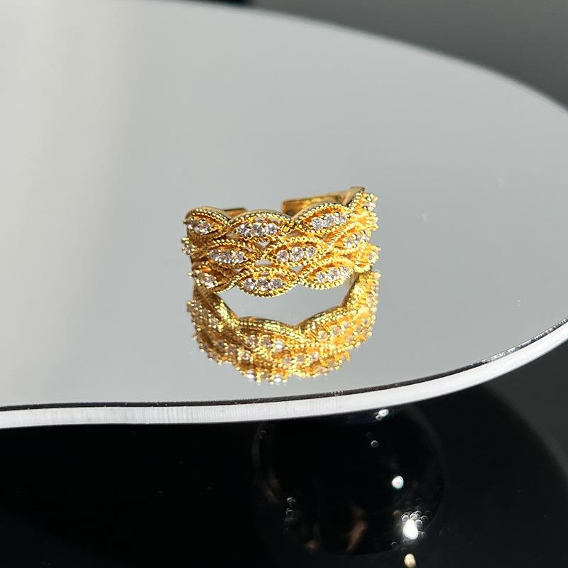 Collection retro Italian court style brushed hollow lace open ring women's fashion niche versatile ring