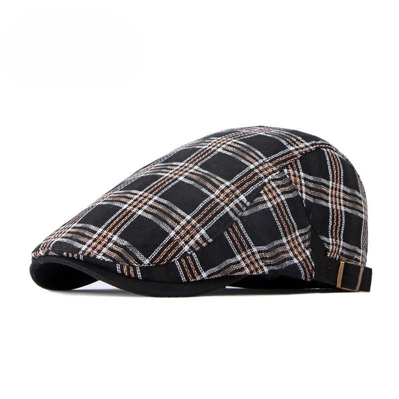 Unisex Plaid Tartan Flat Cap Retro British Style Ivy Hat Breathable Lightweight Adjustable Cabbie Beret for Spring Summer Men Women
