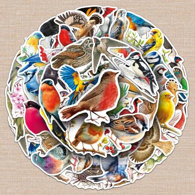50pcs Colorful Small Bird Stickers - Waterproof Decorative Animal Stickers for Journals and Cards