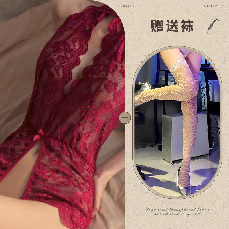 Sexy lingerie sexy teasing women open crotch lace seduction onesie free suit