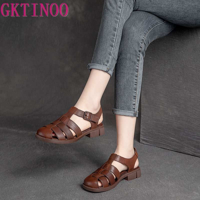 Fashion GKTINOO Sandals Women Closed Toe Wear 2025 Summer New Buckle Women Roman Shoes Casual Thick Heels Women's Sandals