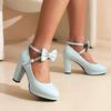 Round head spring and autumn high heels girl princess small leather shoes white girl thick heel single shoes Mary Jane women's single shoes