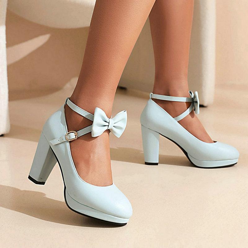 Round head spring and autumn high heels girl princess small leather shoes white girl thick heel single shoes Mary Jane women's single shoes