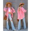 GMXIA Autumn Long-sleeved Denim Jacket for Women, Washable Fringed Mid-length Loose Jacket