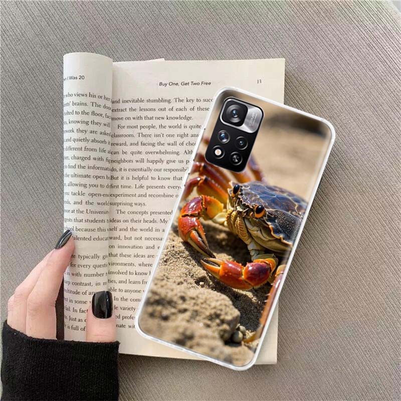 Unique Animal Crab Phone Case For Redmi Note 13 12 Pro Plus 14 15 Pro 5G 11 11T 11E 11S 10 Pro 10S 9 9S Cover Cell Clear TPU Cap
