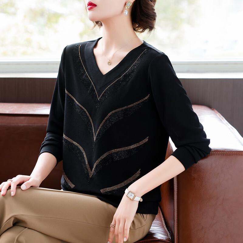 

Женская футболка с длинным рукавом и стразами для среднего возраста 4XL