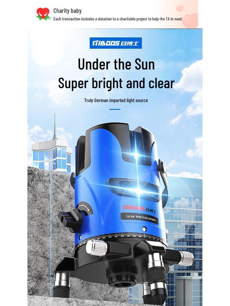 High-Precision Outdoor Laser Level with Green/Blue Light, 2/5 Lines, Automatic Leveling
