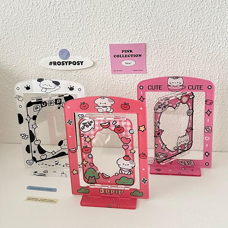 3inch Cute Photo Holder Card Display Stand Acrylic Card Sleeve Photocard Frame Desktop Decor Photo Protection Rotatable Sweet